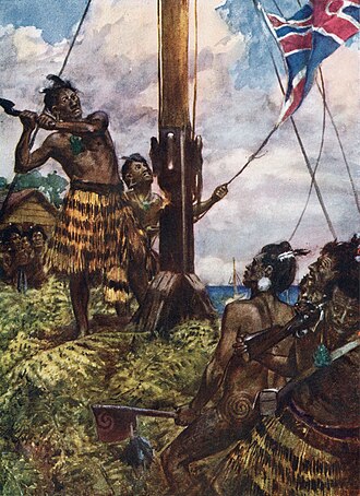 Hone Heke chopping down the flat pole